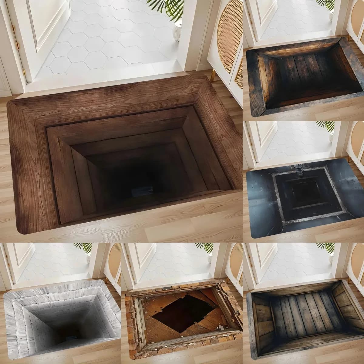Tappetino per porta scale in legno con illusione 3D Tappeto antiscivolo con effetto visivo 3D per ingresso, soggiorno, decorazione della casa