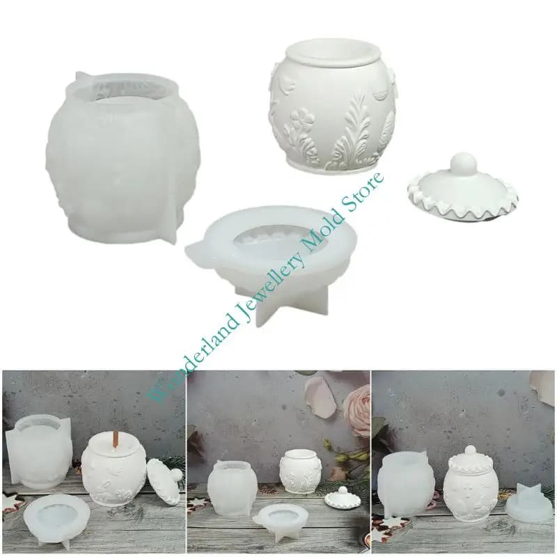 Embossed Rabbit Storage Jar Silicone Mold For Resin Containers Jewelry Organizers And Decorative Jars Candles Cup Mold