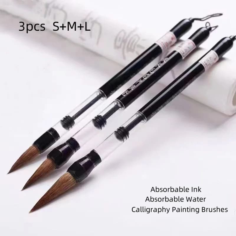 3pcs Chinese Calligraphy Brush Set Absorbable Water/Ink Painting Brush Soft Wolf/Sheep Hair Writing Watercolor Art Brushes