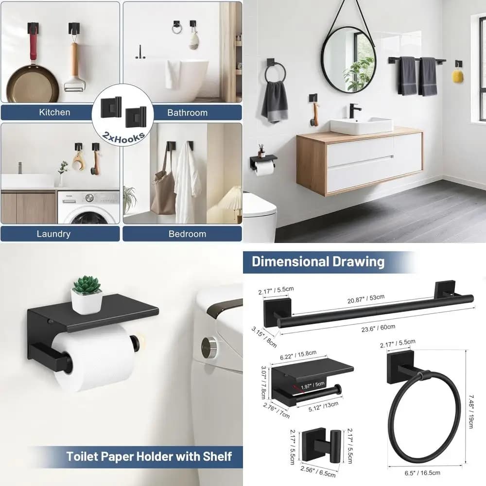 Set di Accessori per Bagno in Acciaio Inox da 23,6 Pollici con Portasciugamani, Portarotolo e Mensola