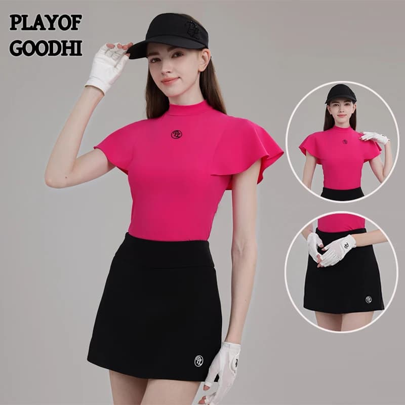 PL Nuovo Stile Camicia da Golf Donna Ruffle Fly Manica T-shirt Sport Traspirante Top Lady Golf Matita Gonne A-forato Tennis Skorts