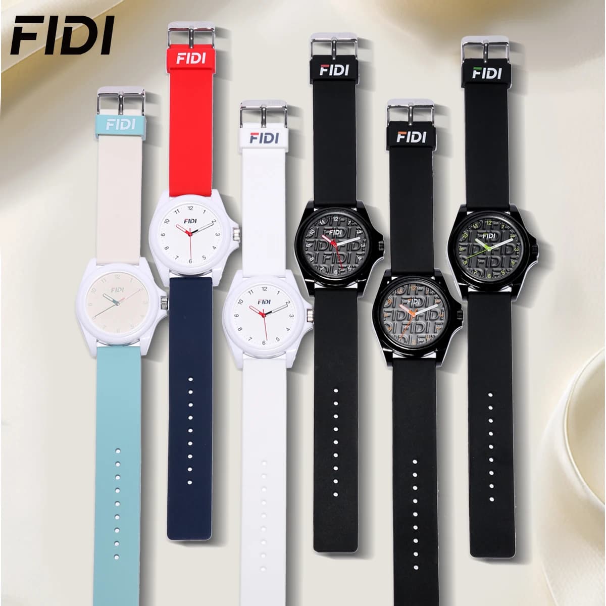 FIDI Unisex Quartz Watch Multicolor Silicone Strap Luminous Dial Waterproof Ideal for students FDW1001
