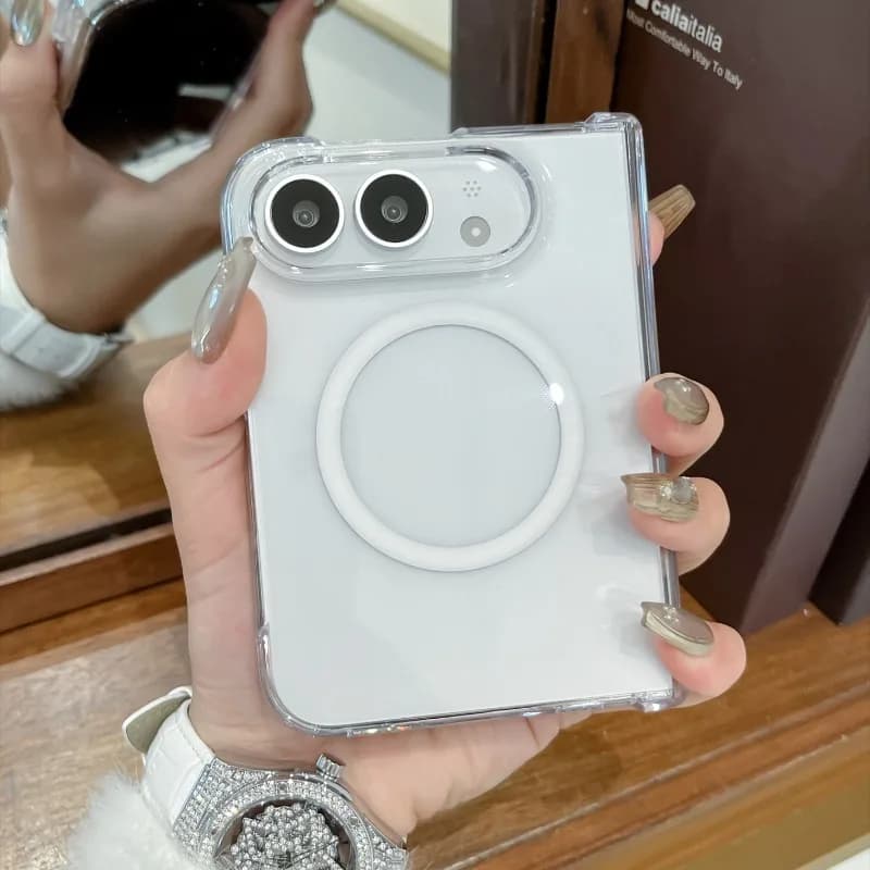 2026 for iPhone Ultra Magnetic Matte Transparency Fold Phone Case Skin-friendly Clear Hard PC Back Cover Wireless Charging Funda