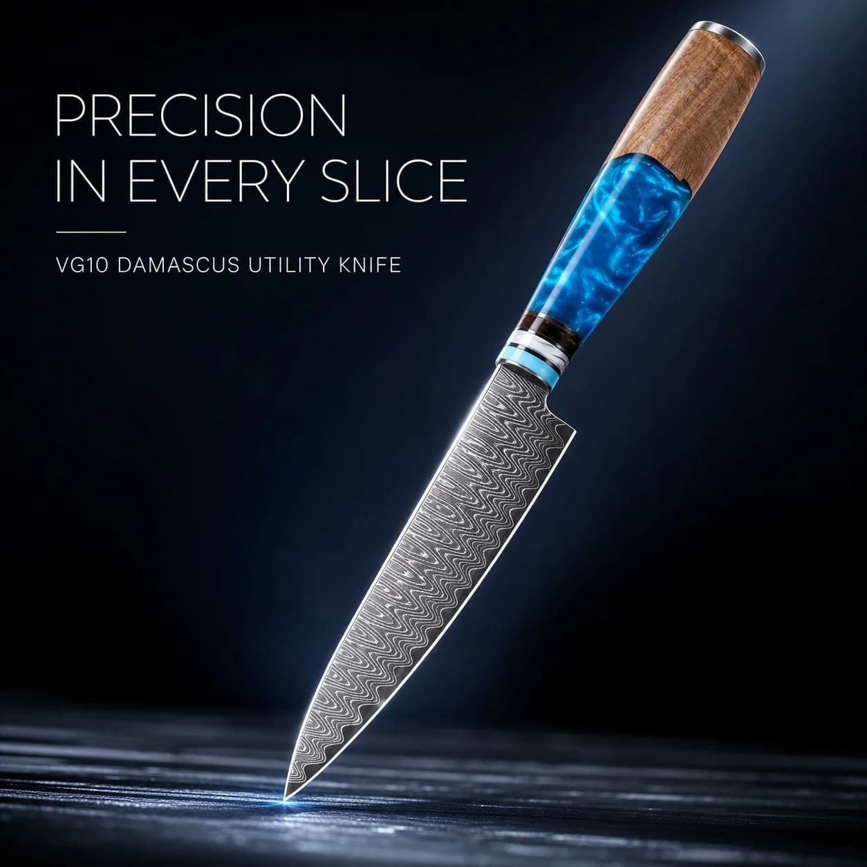 8 Inch Japanese Chef Knife 67 Layers Damascus Steel VG10 Core 62HRC Kitchen Cooking Knife Blue Resin Burl Wood Handle Precision 48° Blade Gift Box Kitchen Cutlery
