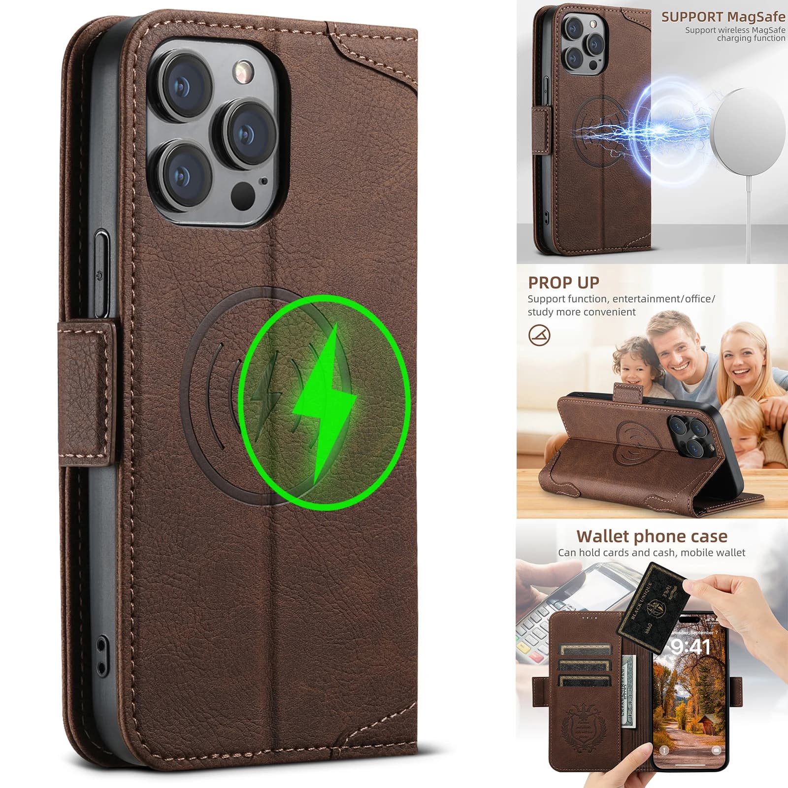 SUTENI Luxury Leather Wallet Magsafe Flip Card Holder Magnetic Case for iPhone 17 16 15 14 13 12 Pro Max Plus Cover