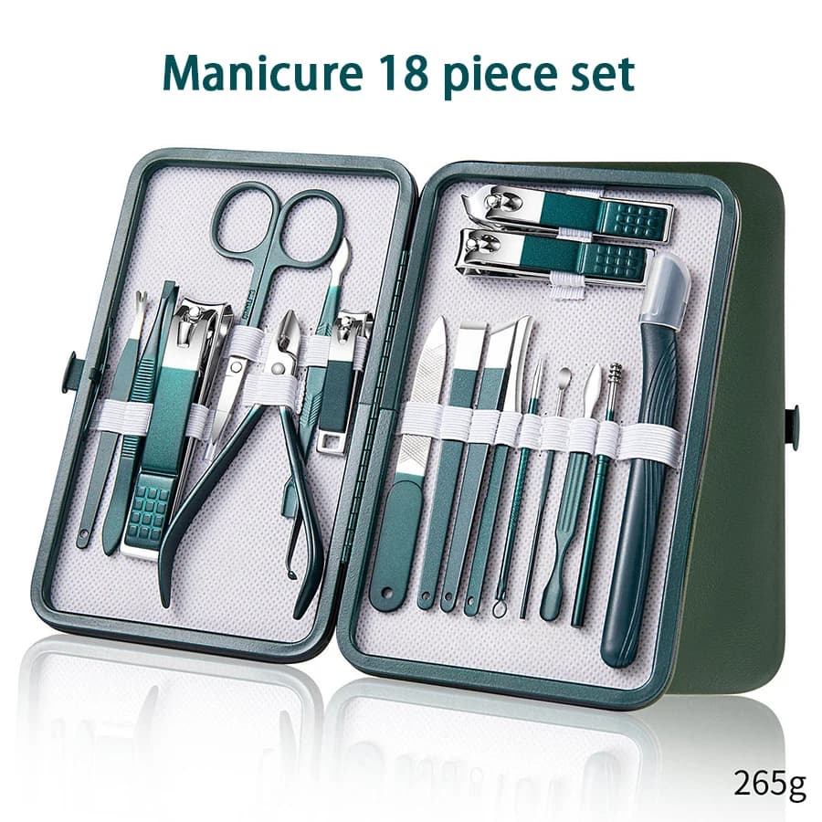 Set manicure da 7-18 pezzi Kit tagliaunghie Strumenti professionali per la cura delle unghie in acciaio inossidabile con custodia da viaggio in pelle per uomo e donna
