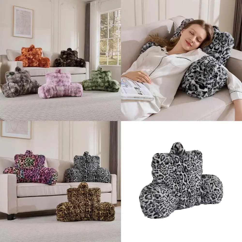 Grande cuscino a cuneo per letto in velluto per supporto per la schiena, 18 pollici, motivo leopardo delle nevi