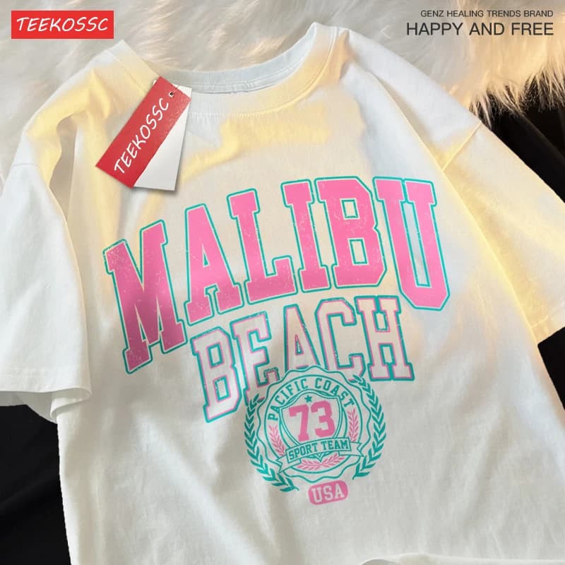Malibu Beach Simple Letter Print Print uomo donna Top Fashion T Shirt cotone T-Shirt allentata Casual o-collo vestiti Oversize Top