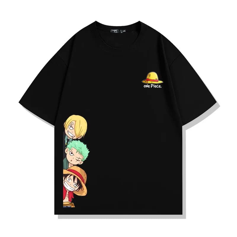 T-shirt unisex pirati con cappello di paglia di un pezzo 2026 Estate nuovo popolare anime stampato americano casual famiglia top a maniche corte