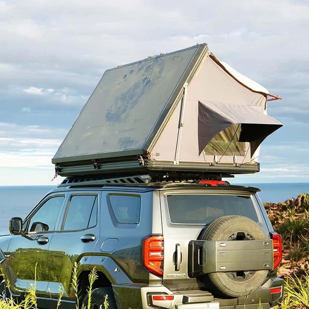 Tenda da Tetto Auto Pieghevole per Campeggio, in Lega di Alluminio Oxford, Leggera, Impermeabile, Antivento, Resistente ai Raggi UV, Montaggio Rapido