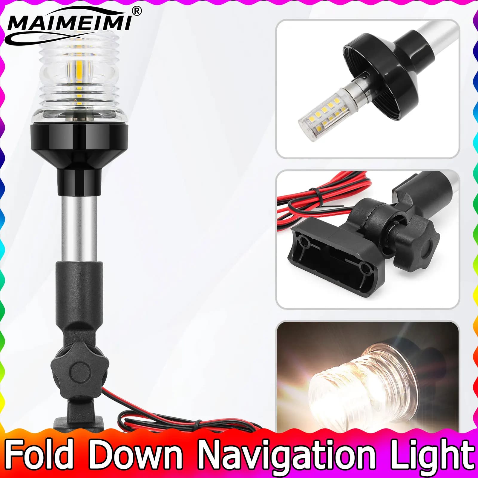 Luce di navigazione pieghevole 12V 24V Luce di ancoraggio a LED bianca impermeabile da 6-12 pollici per luce di segnalazione di navigazione per barche marine per yacht