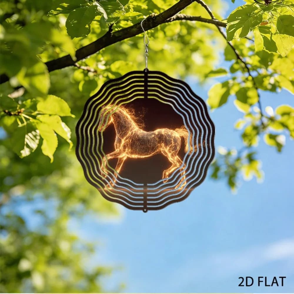 Flame Golden Horse Wind Chime Iron Dynamic Garden Decor
