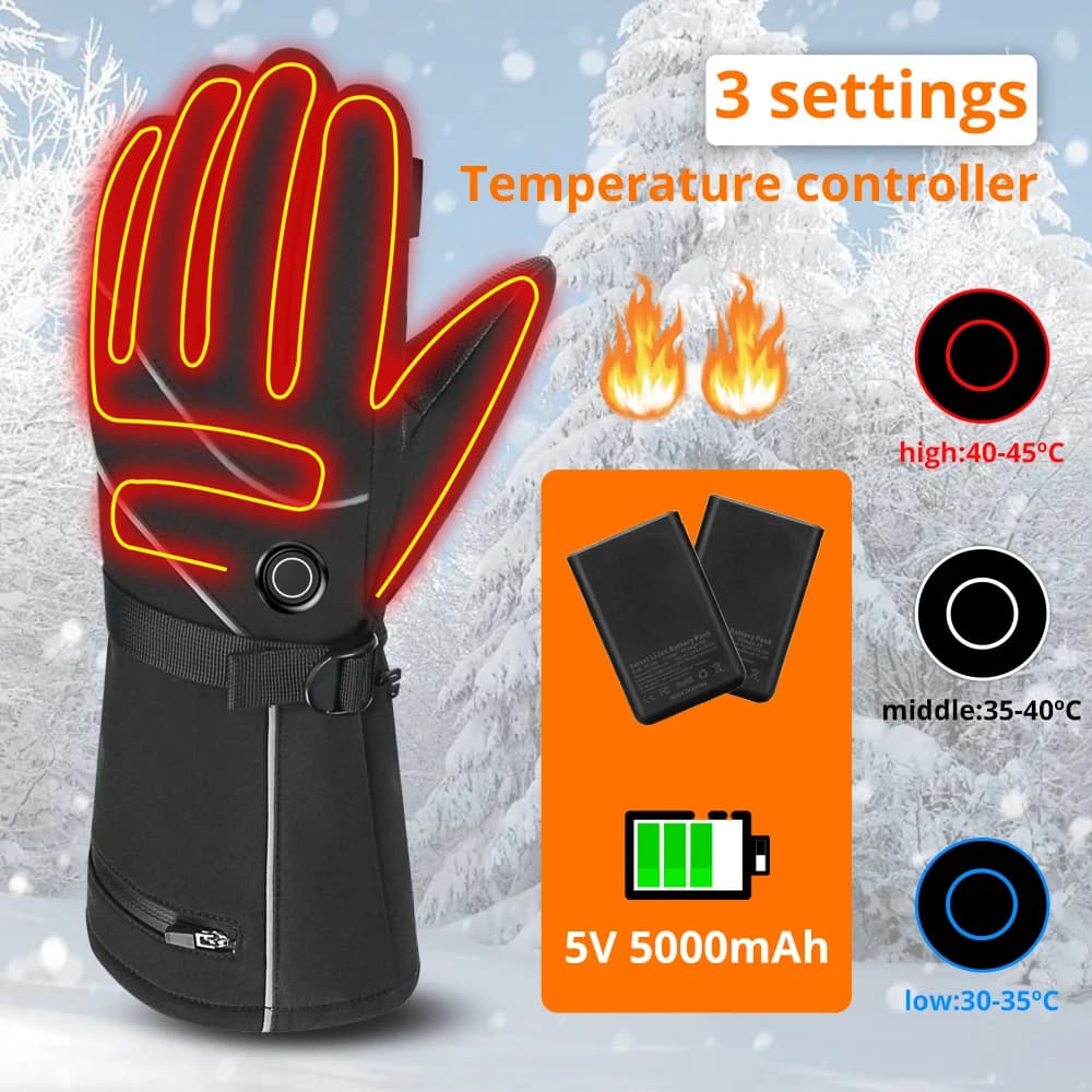 Guanti da moto Guanti riscaldanti da sci per snowboard Guanti riscaldati touchscreen impermeabili con scaldamani a batteria ricaricabile