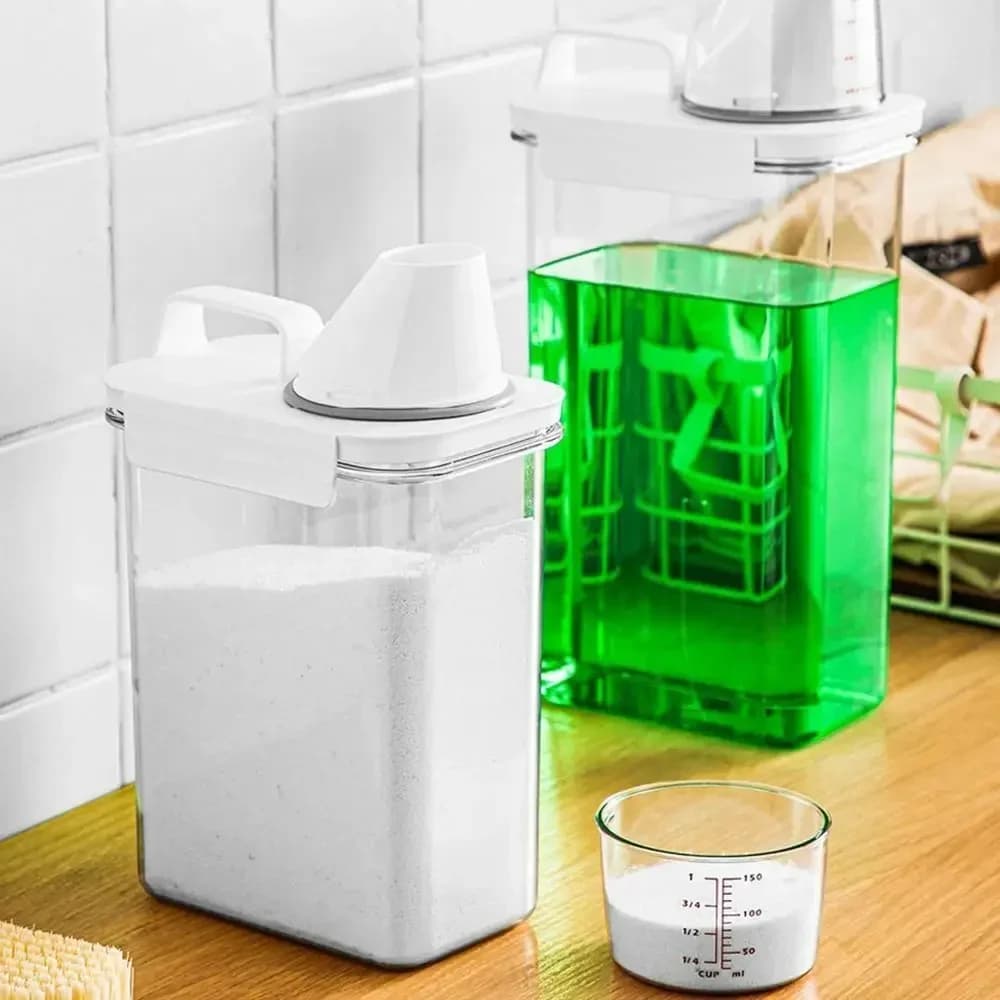 Laundry Detergent Container Airtight Dispenser with Measuring Cup Clear Washing Powder Storage Box Rice Cerealn Dispenser