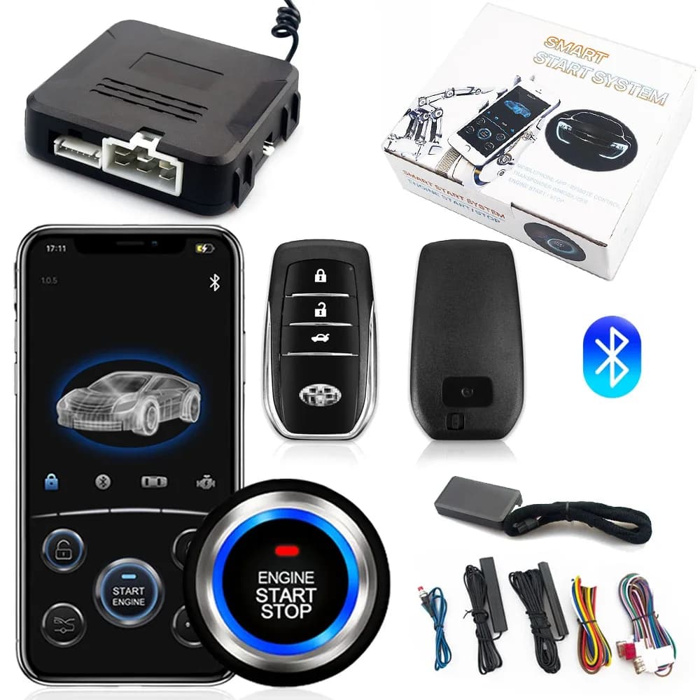 Smart BT Phone APP Control PKE Alarm system start-up motor input without key Button Remote start-up Arrest Automatic alarm system