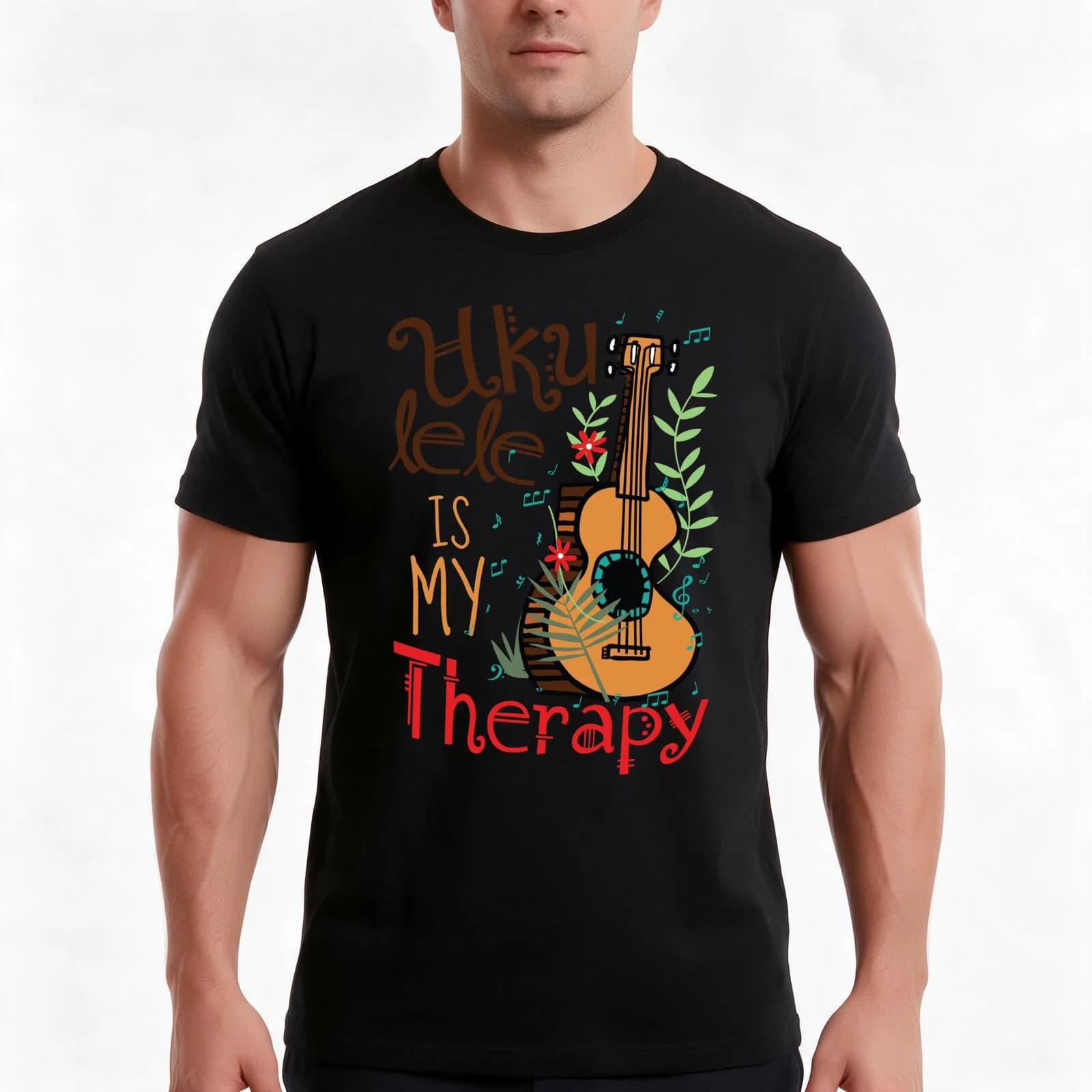 Ukulele Is My Therapy T-Shirt, Summer Casual Cotton Tee, Oversized Streetwear Tops, Vintage Graphic Print, Unisex Men Women
