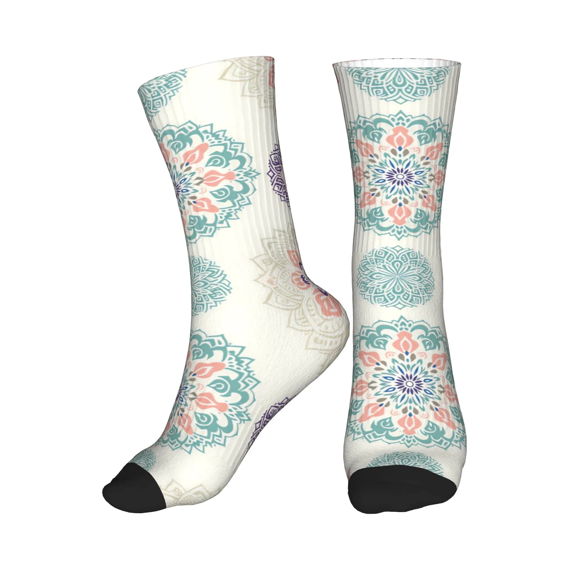 Fun Mens Pastel Boho Mandala Pattern Dress Socks Unisex Warm Breathbale 3D Printed Crew Socks