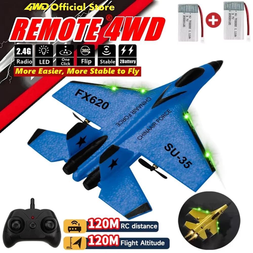 Aereo Telecomandato con Luci LED, Aeroplano RC 2.4G, Modello di Aereo Aliante in Schiuma EPP, Drone Giocattolo, Regalo per Bambini