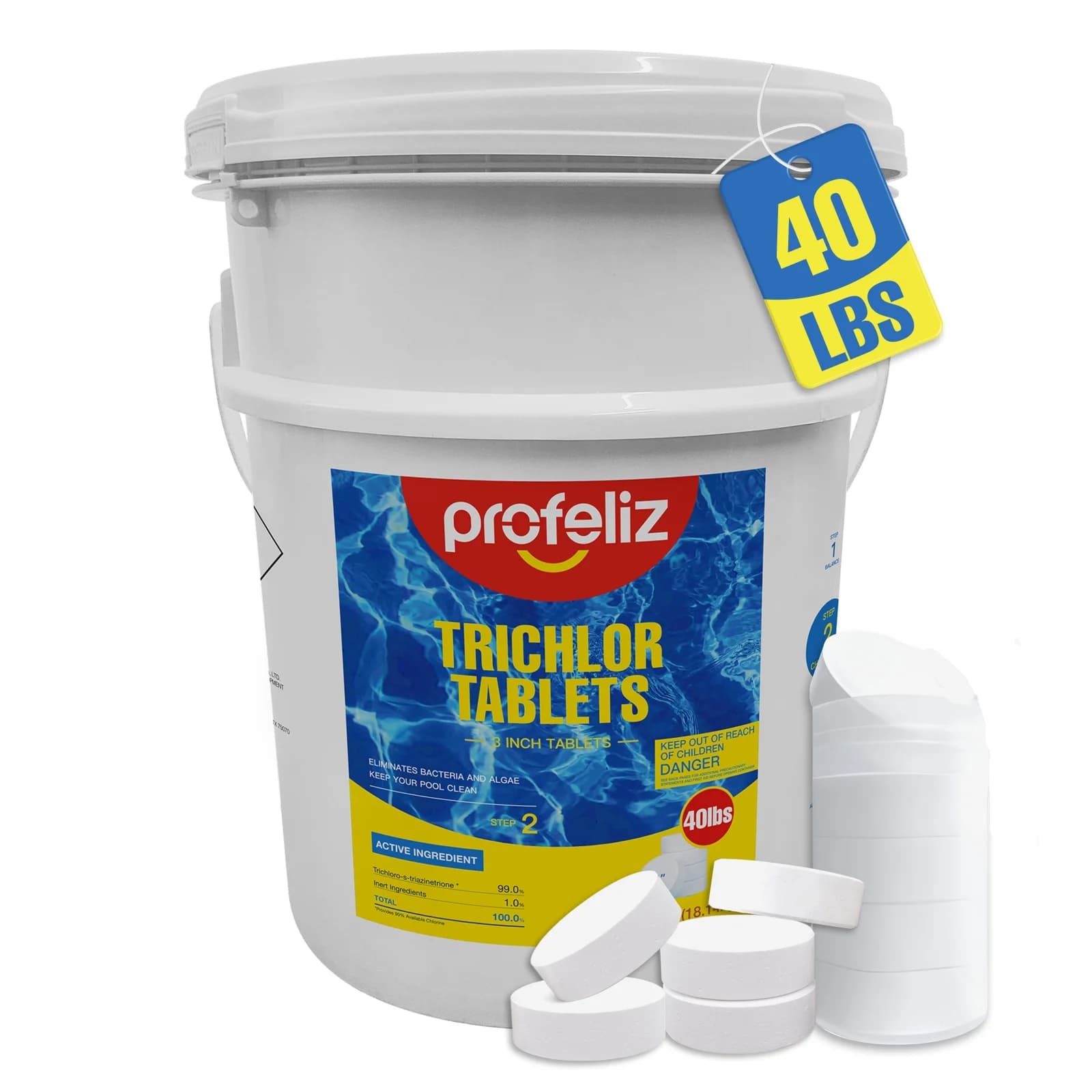 Compresse di cloro PROFELIZ da 3 pollici per piscine, uccide batteri e ferma le alghe, compresse di cloro per piscina stabilizzate, 40 libbre
