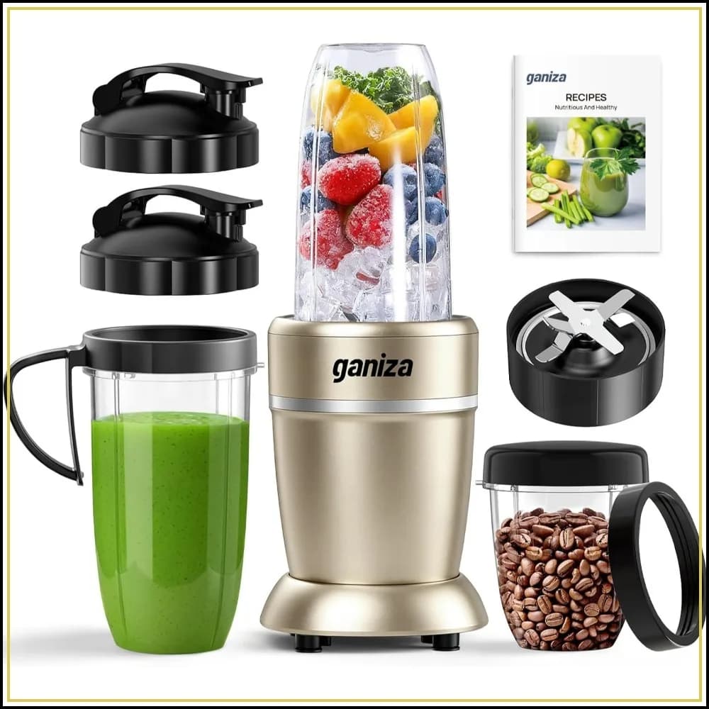 1300W Personal Blender & Grinder Combo, 23 oz & 2x37 oz Cups, 6-Blade, Portable for Smoothies, Shakes, Frozen Drinks
