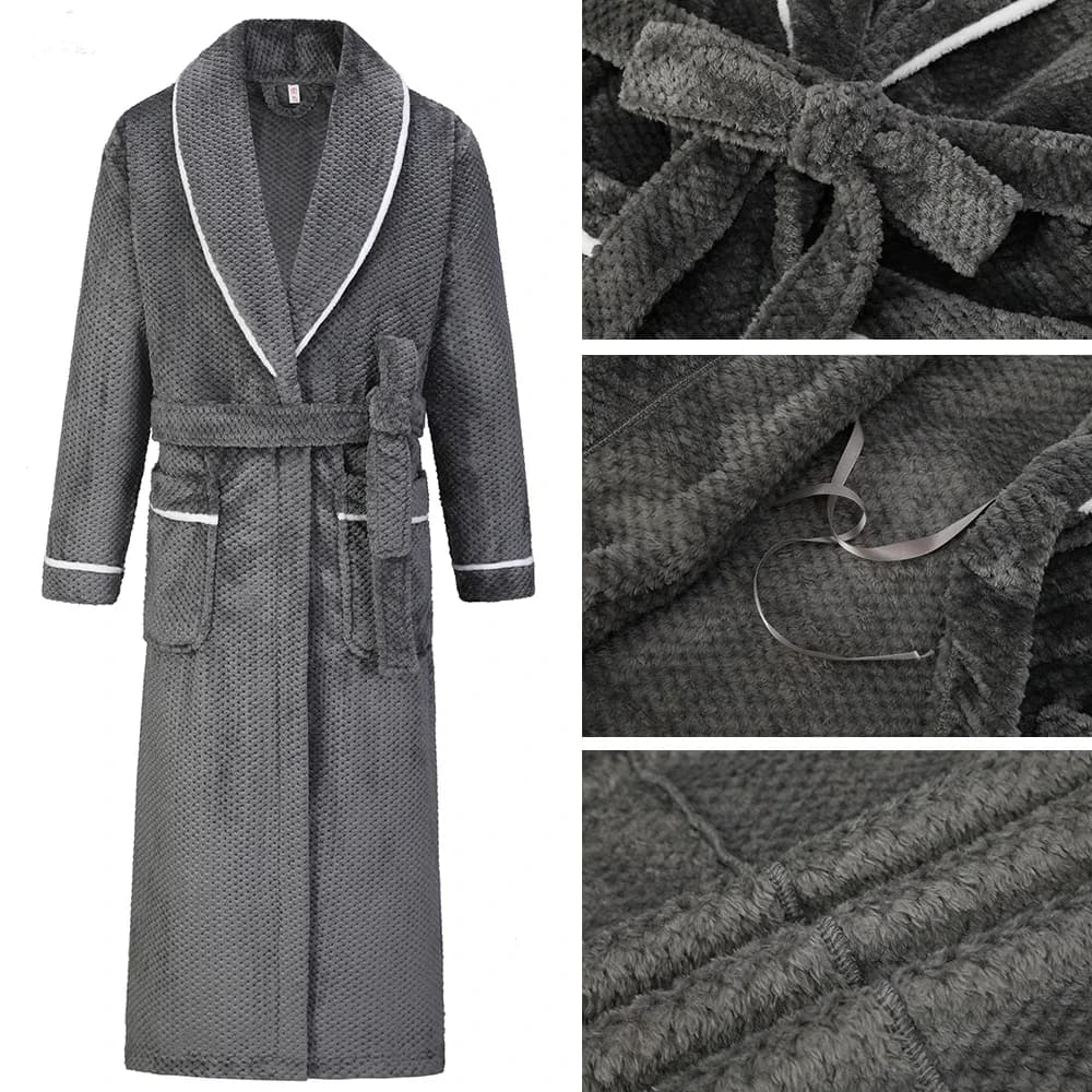 Winter Adding Pair Flannel Long Nightwear Dress Warm Men's Bed Garments Bathrobe Large Size Dress Trained Coral Pile Homewear 4XL