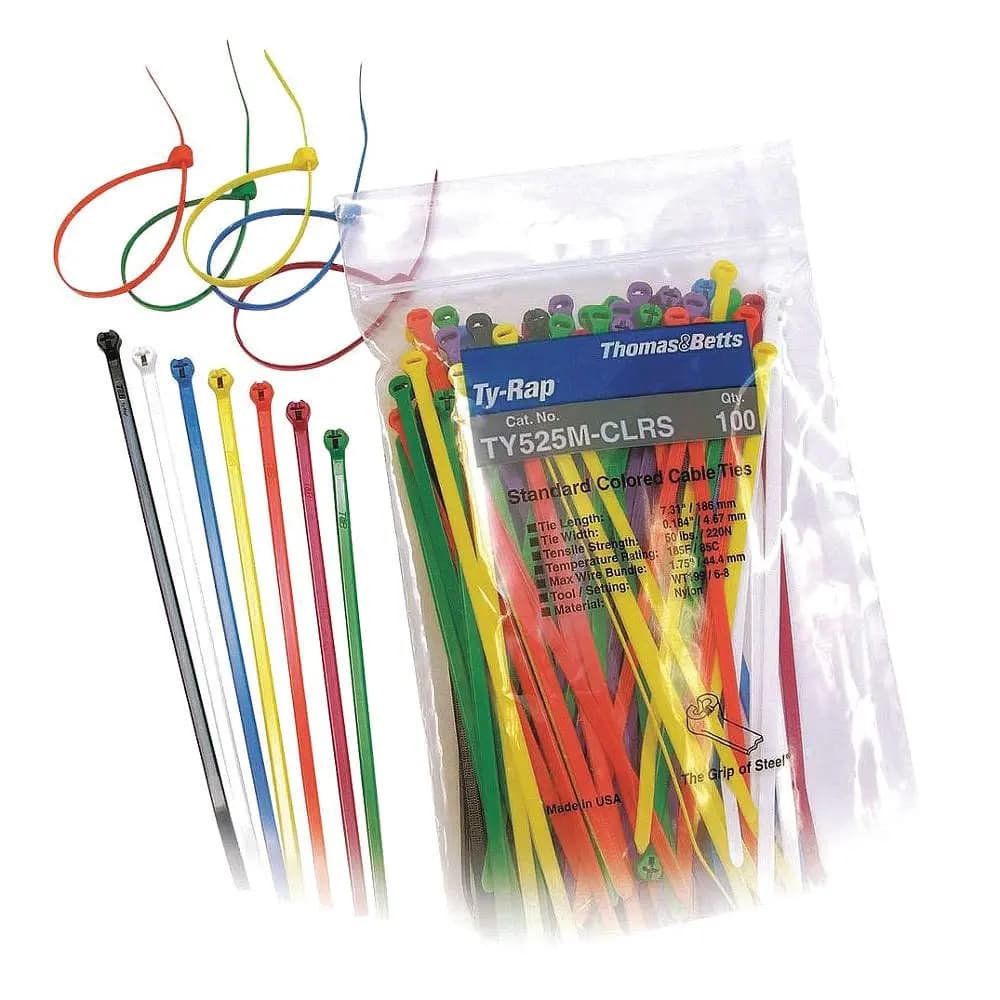 TY525M-CLRS - Fascette stringicavo, 185,67 mm L, Nylon, Multicolore, 50 libbre, Confezione da 100