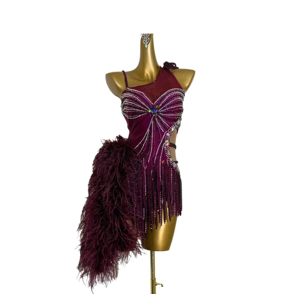 Abito da ballo latino per adulti e bambini, gonna in tulle viola uva con strass AB, personalizzabile di alta gamma, per tango, abbigliamento femminile