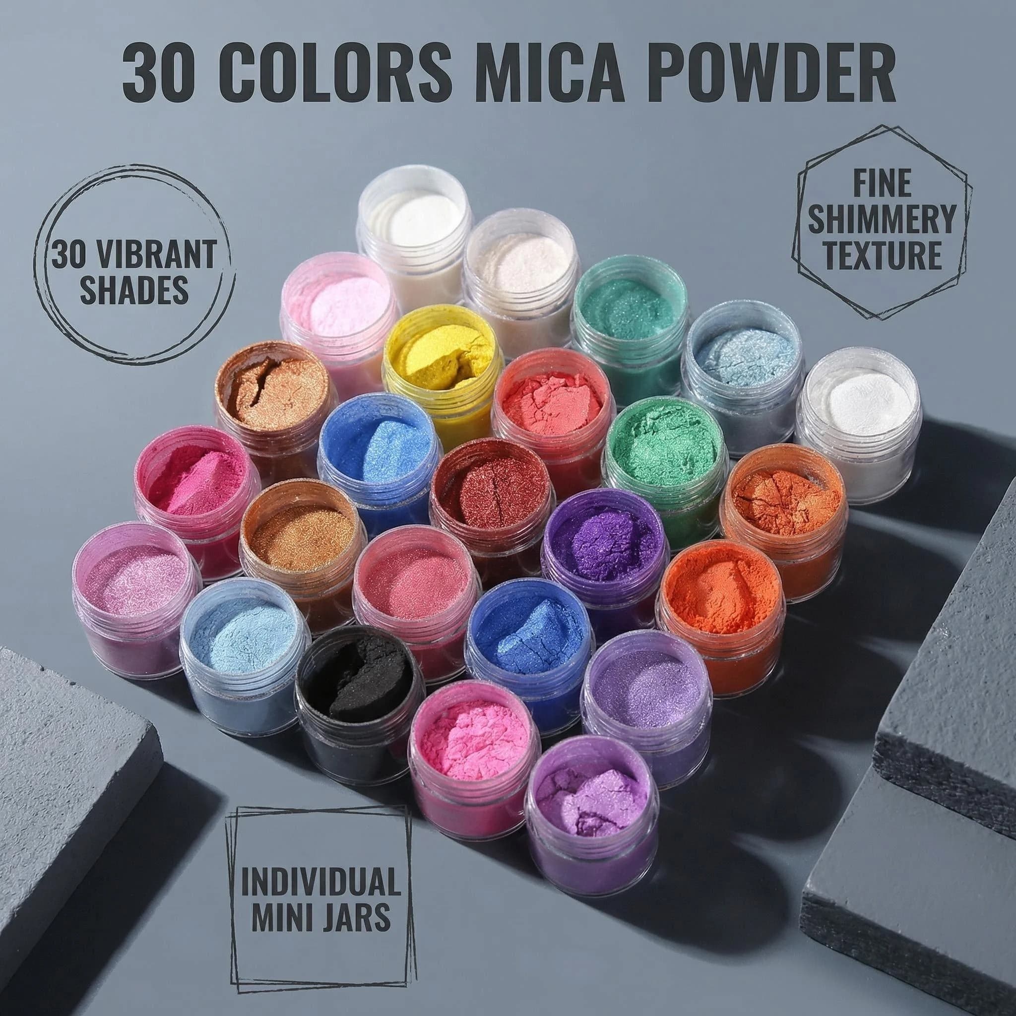 Set di 30 Colori di Polvere di Mica, Pigmenti in Polvere per Resina, Sapone, Candele, Coloranti per Resina Epossidica e Artigianato