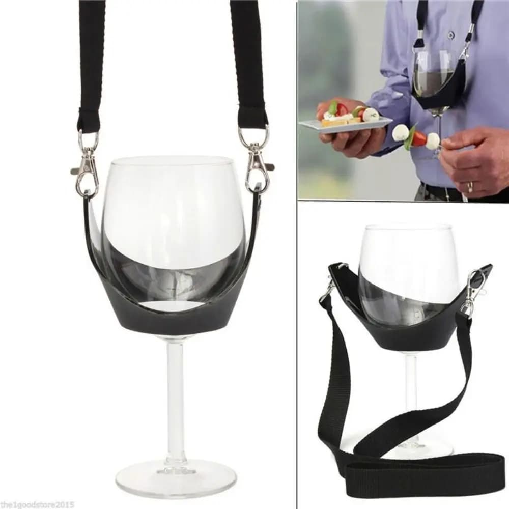 Portabicchieri portatile per vino nero cinturino per portabicchieri con giogo per vino supporto per collo per regalo di strumenti per Cocktail Party di compleanno