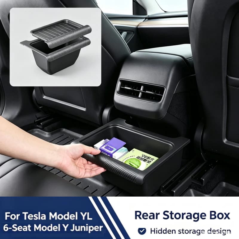 Rear Seat Storage Box For Model Y Juniper 2025 2026Organizer Center Console Bins Backseat Trash Can Garbage Bag Under Seat Trash