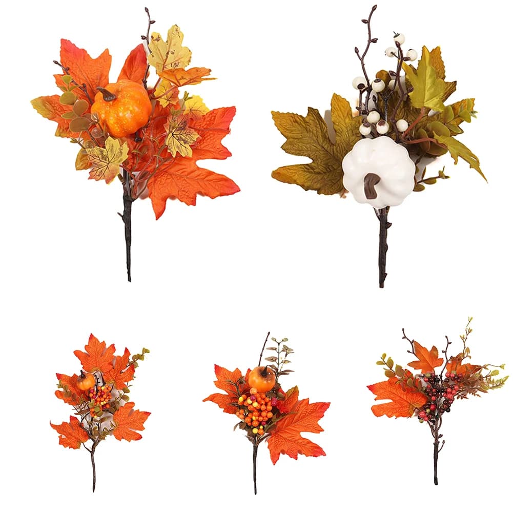 1 piece of artificial leaves branch autumn leaves fake stems plants decorations for outdoor house decorations for Halloween Thanksgiving