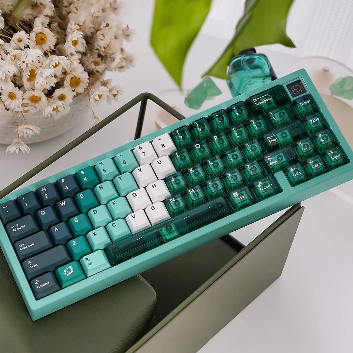 Keycaps verdi trasparenti Cherry Profile Dye-Sub PBT+PC, keycaps in cristallo per tastiera meccanica MX 64/87/96/104