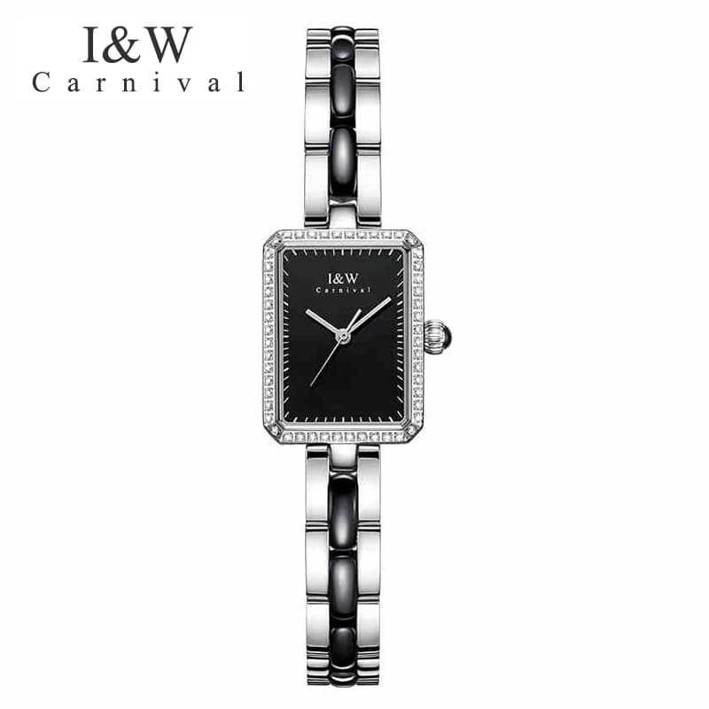 Orologio IW delle migliori marche da donna, design di gioielli di lusso, cinturino in acciaio e ceramica nera, orologi da polso al quarzo, moda impermeabile da donna