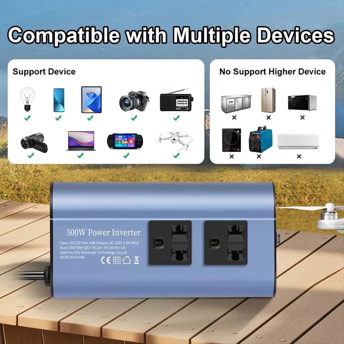 Convertitore inverter per auto M85K Convertitore a onda modificata da 500 W Interfaccia multi-USB portatile Convertitore DC 12V a AC 220V 50HZ