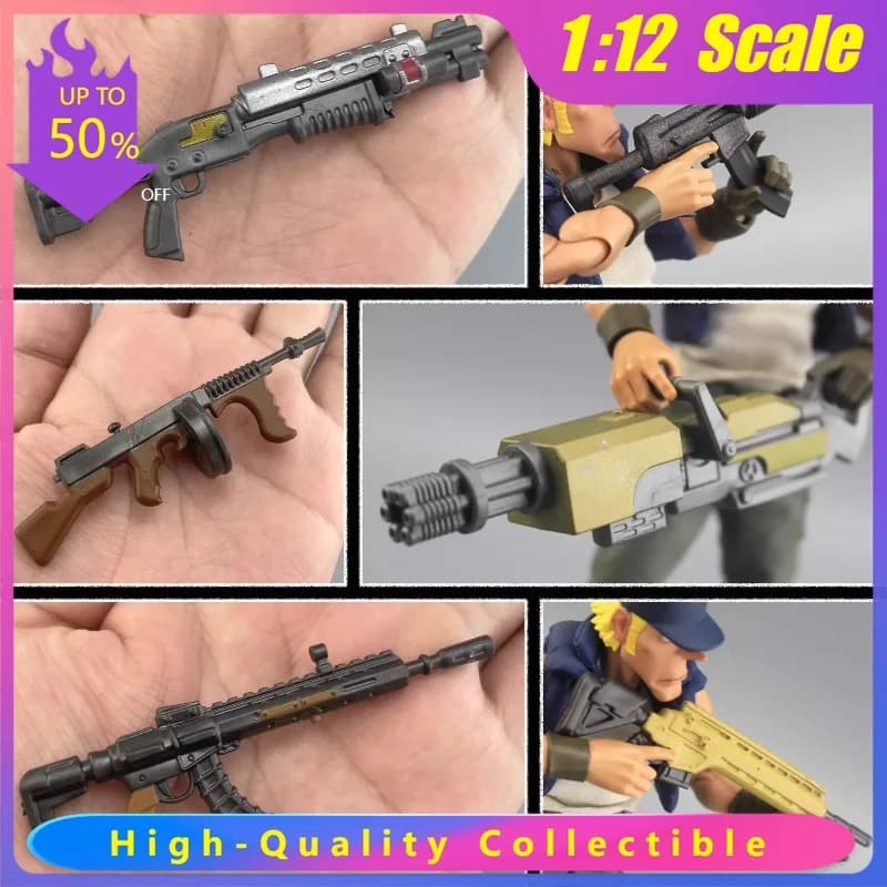Modelli di Armi in Scala 1/12, Vari Stili, Pistole, Fucili a Pompa, Silenziatori, Mitragliatrici in PVC per Action Figure da 6 Pollici