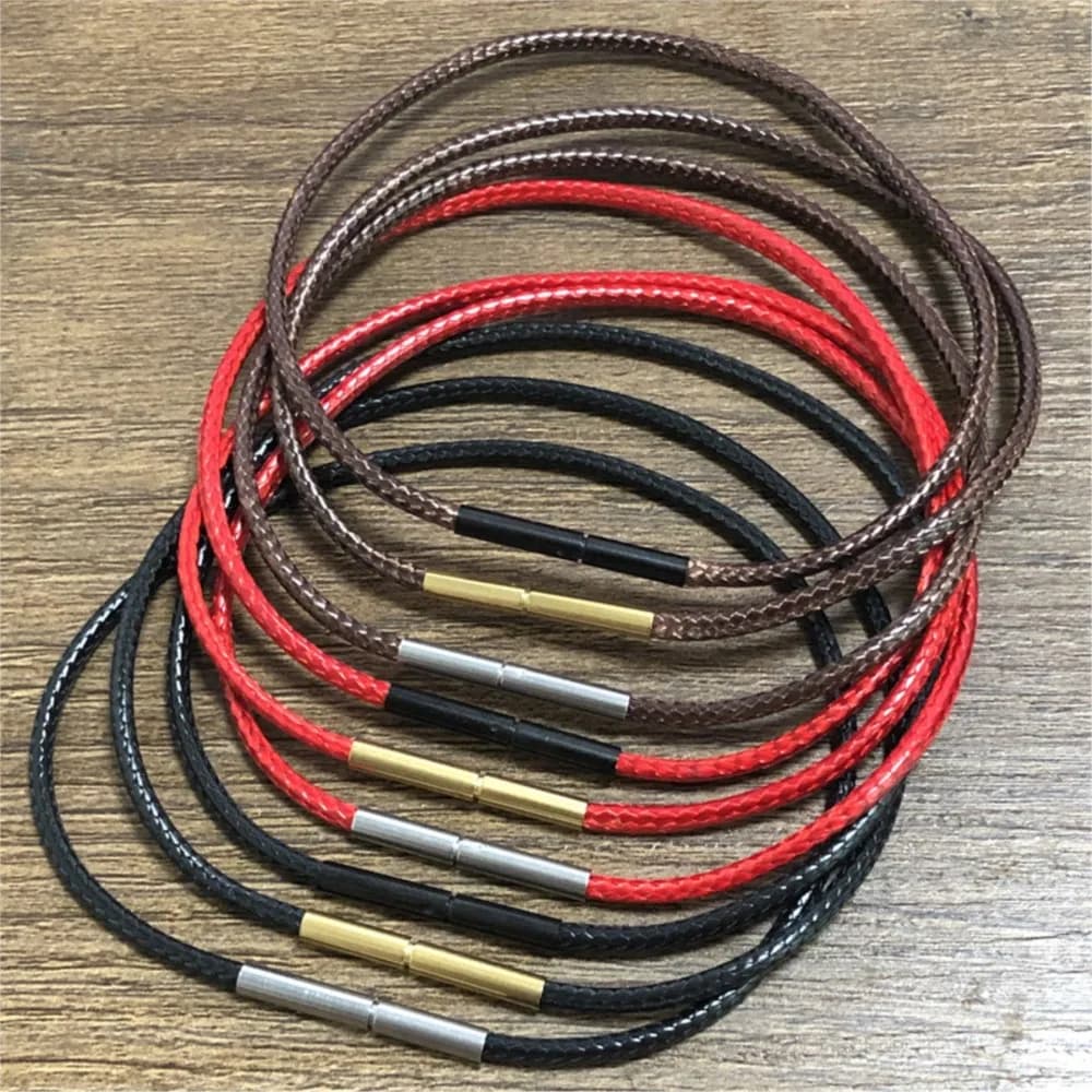 Bracciale a catena in cordoncino di cuoio nero con chiusura a scatto in acciaio inossidabile per forniture per la creazione di gioielli con ciondoli in corda di cera intrecciata fai-da-te