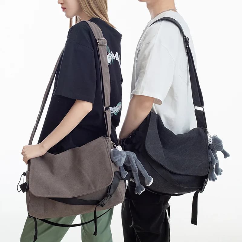 Solid Color Flip Cover Canvas Crossbody Bag for Men Simple Shoulder Bag, Casual Students School Bags, Teen Messenger Bag Satchel