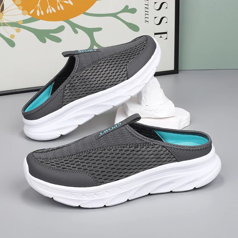 Breathable Mesh Mule Sneakers Lightweight Slip-On Half Slippers for Men Women Plus Size 35-48 Casual Non-Slip Platform Shoes