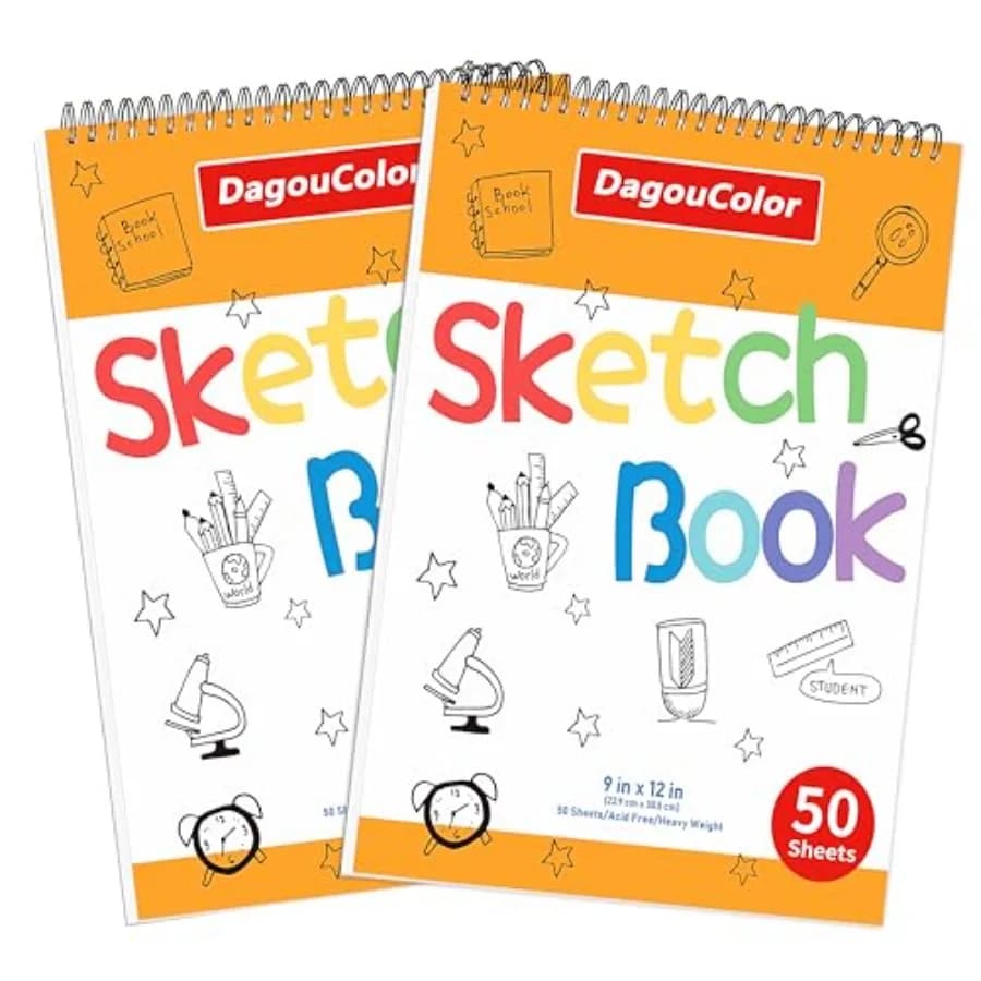 Drawing Books for,50 Sheets of, 9"x12" Sketch Pad, Spiral-Bound Smooth Drawing Paper, Double-Sided Sketchbook for Beginning Art