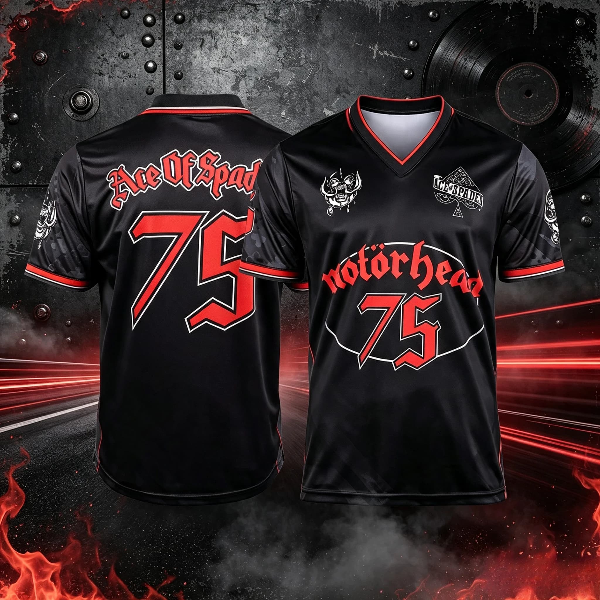 Summer Motorhead Ace of Spades 75 Rock V-Neck Jersey, Y2K Graphic Print, Family Matching Band Fan Uniform, Breathable Sport Tee