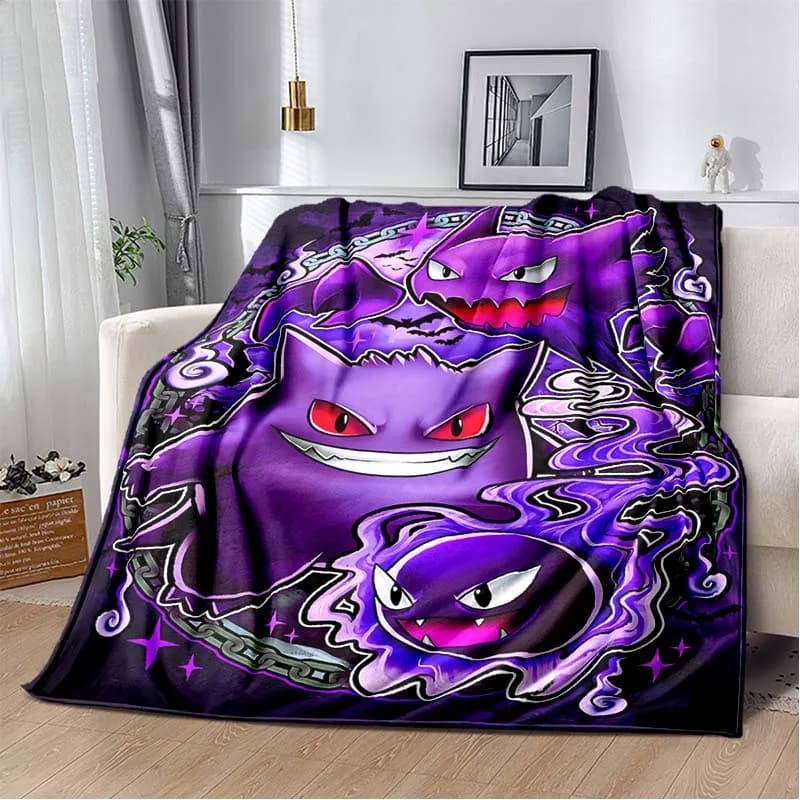 Japanese Pokemon Gengar Anime Print Flannel Blanket Soft Warm Throw For Bed Sofa Kids Room Picnic Indoor Home Bedding Decor Gift