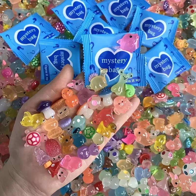 * Mini sacchetti ciechi per animali e funghi in resina che si illuminano al buio, decorazioni per il giardino delle fate, regalo di compleanno con micro paesaggio # #