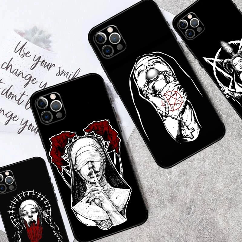 Custodia Antiurto Satan Satanic Nun per iPhone 17 15 16 Pro Max 11 14 Plus 12 13 Mini 16e 17 Air