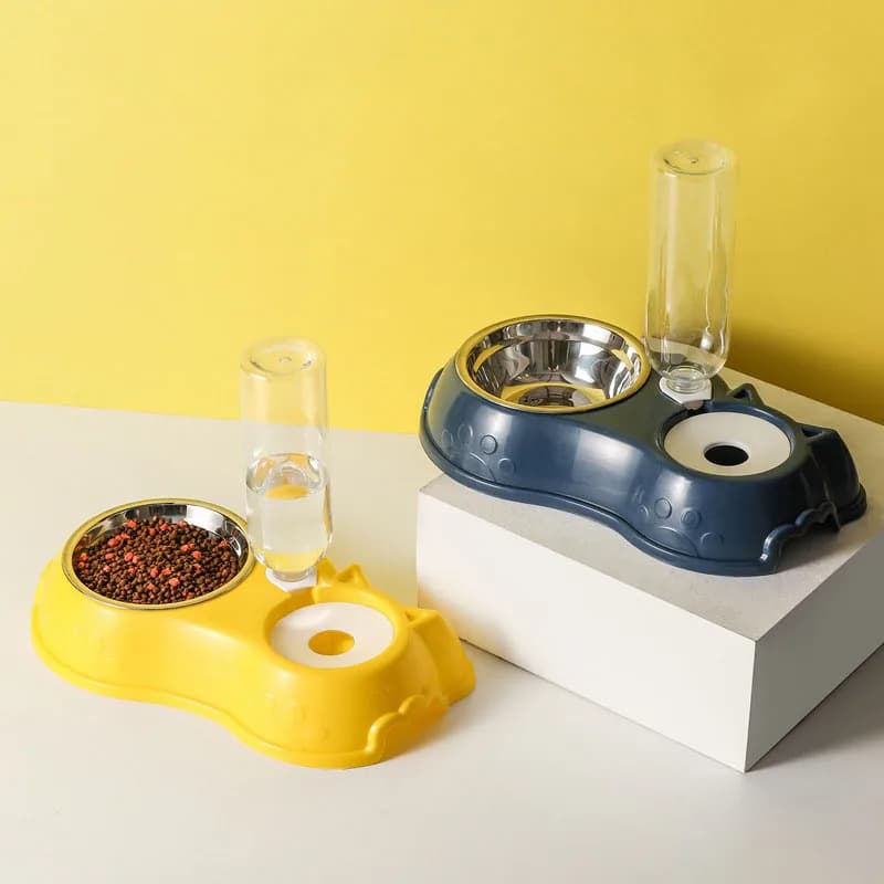 Ciotole Doppie per Cani e Gatti 2-in-1, Distributore Automatico di Acqua e Cibo, Ciotola Antiscivolo per Cani e Gatti, Accessori per l'Alimentazione degli Animali, Facile da Pulire