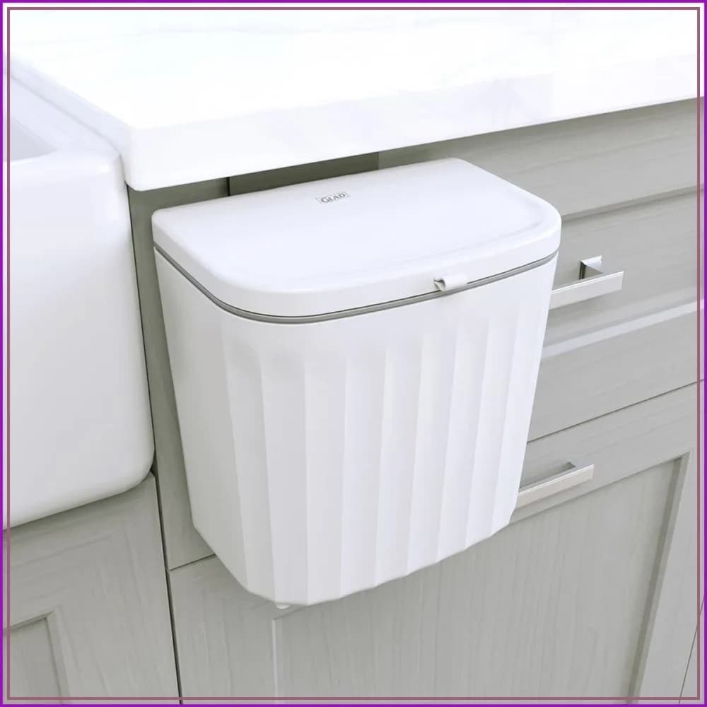 Space Saving Under Counter Trash Can 7L - Dual Lid Small Waste Bin for Kitchen, Bathroom, Office, White