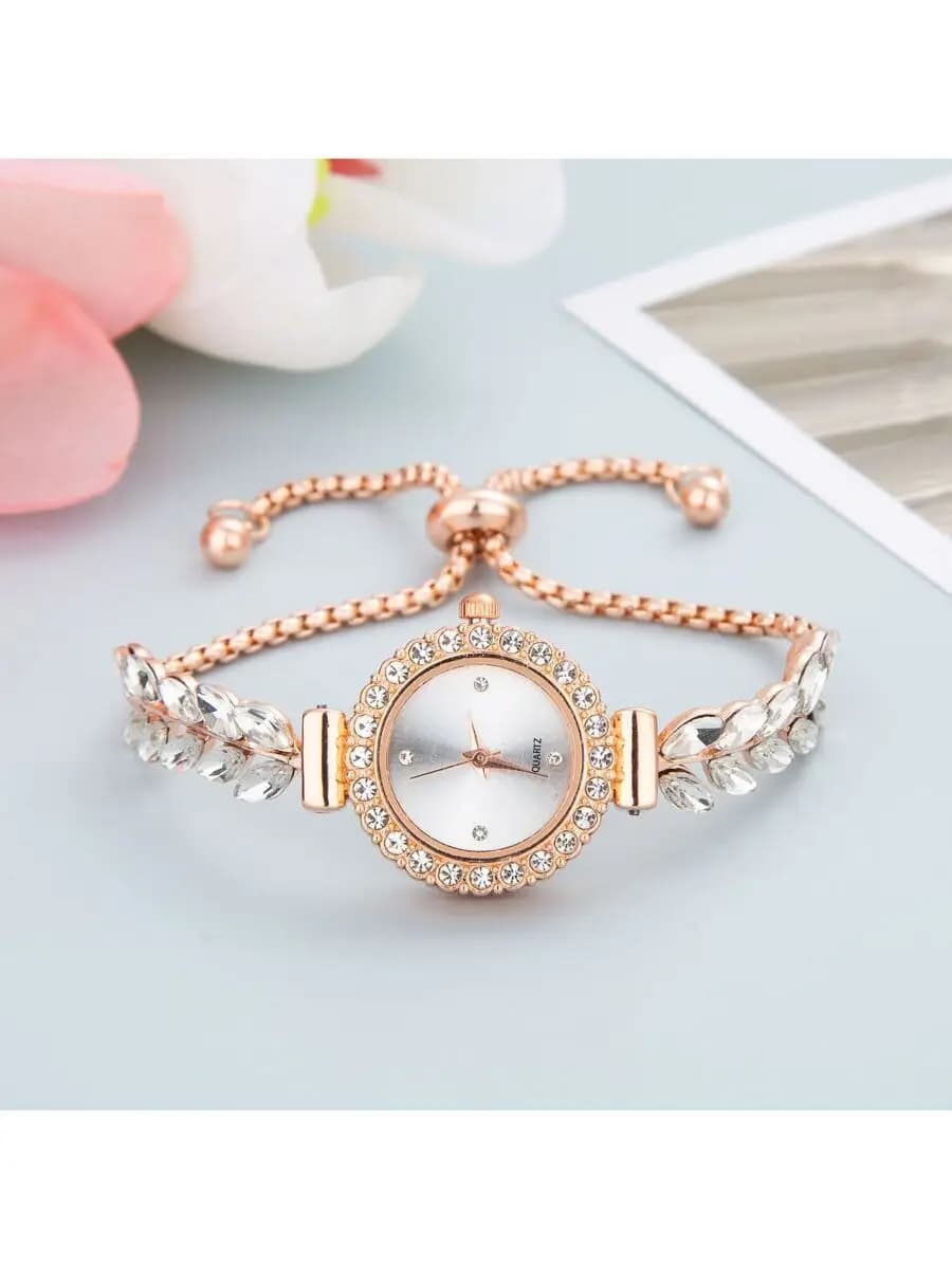 Orologio al Quarzo Casual da Donna con Cinturino in Lega e Cristalli, Quadrante Rotondo
