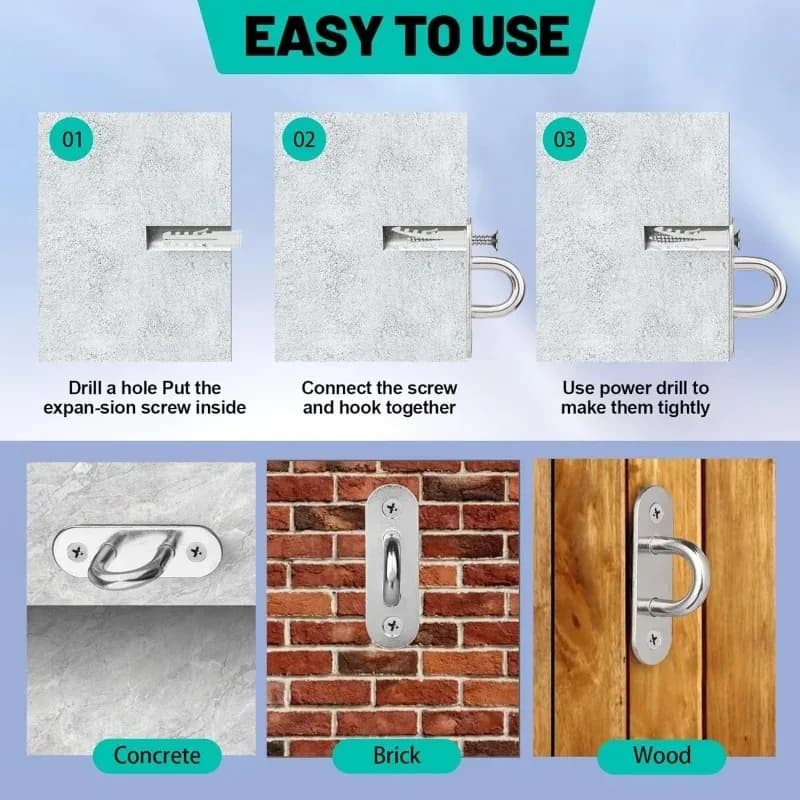 5/10 pz. Anello a U in acciaio inossidabile, gancio a occhiello oblungo, fibbia per coperta di imbarcazioni, anello a U per soffitto, garage, amaca
