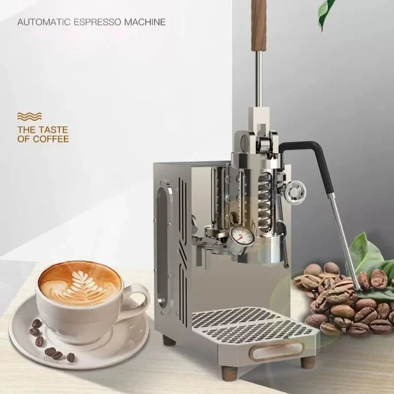 Manual Lever Espresso Machine Stainless Steel Home Coffee Maker with Milk Steam Wand Pressure Gauge Barista Coffee Equipment