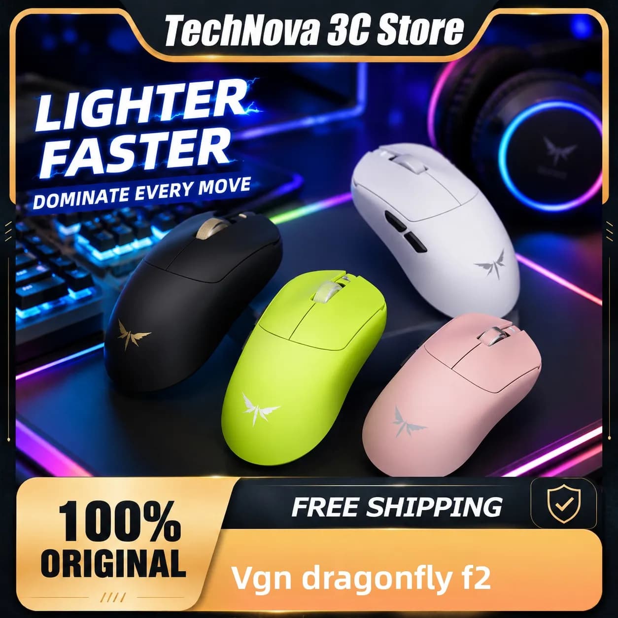 Mouse da Gaming Wireless Tri-Mode 8K VGN Dragonfly F2 Pro Max, Leggero ed Ergonomico con Batteria a Lunga Durata per Laptop e Desktop