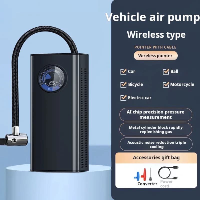 Wireless Tire Inflator with Pointer Gauge, 17L/min Portable Air Compressor, Rechargeable for Car Tires, Bike Tires, Balls